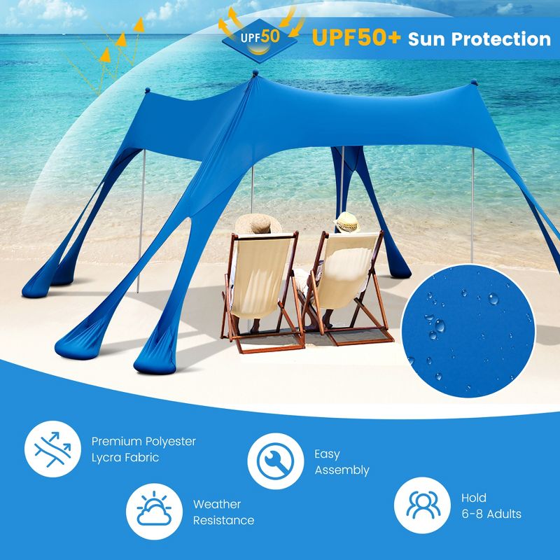 Costway 10 x 10 FT Beach Sunshade Canopy UPF50+ with Carry Bag &8 Sandbags &3 Shovels, 4 of 10