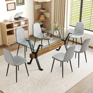 7-Piece Dining Set with Glass Table and 6 Armless Chairs - 1 of 4