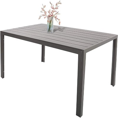 55'' 6 Person Outdoor Dining Table; Patio Rectangle Aluminum Table; Gray