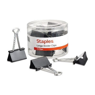 Staples Large Metal Binder Clips Black 2" Size with 1" Capacity 831610