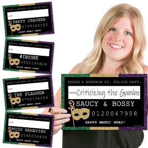 Big Dot of Happiness Mardi Gras - Party Mug Shots - Photo Booth Props Mardi Gras Party Mugshot Signs - 20 Count - 1 of 4
