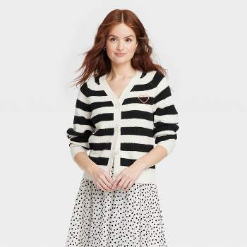Women's Crewneck Tunic Pullover Sweater - A New Day™ Cream/black Striped L  : Target