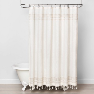Embroidery Border Stripe Shower Curtain Taupe - Hearth &#38; Hand&#8482; with Magnolia