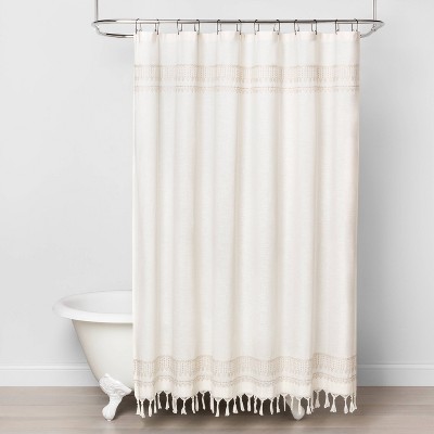 Embroidery Border Stripe Shower Curtain Taupe - Hearth & Hand™ with Magnolia