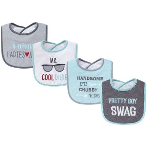 Hudson Baby Infant Boy Cotton Terry Drooler Bibs with Fiber Filling 4pk, Pretty Boy Swag, One Size - 1 of 4
