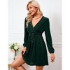 Women's Velvet Dress Wrap V Neck Pleated Waist Long Sleeve Casual Party Skater Dresses - 4 of 4