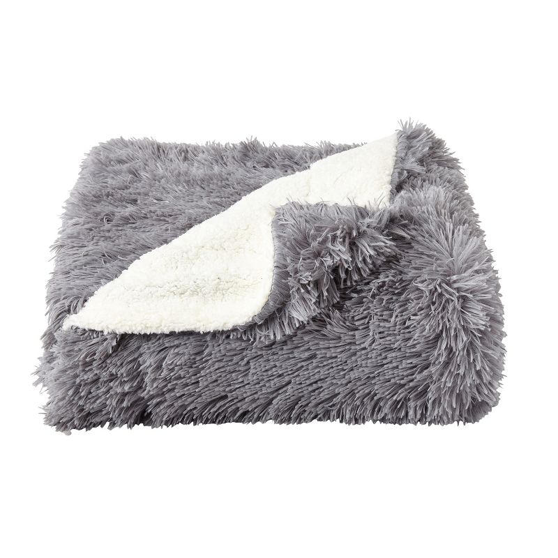 Faux Fur Throw Blanket- Luxurious, Soft, Hypoallergenic Long Pile Faux Rabbit Fur Blanket with Faux Shearling Back 60"x70" By Hastings Home (Pewter), 4 of 9