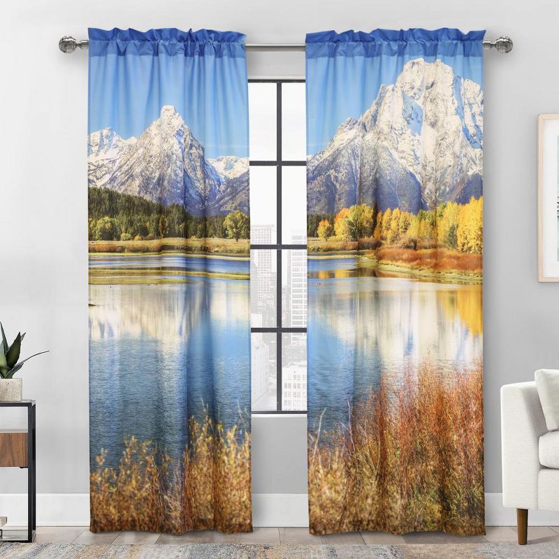 Habitat Photo Real Mountains Light Filtering Printed Mountain Lake Scene Pole Top Curtain Pair Each 38" x 84" Multicolor, 1 of 6