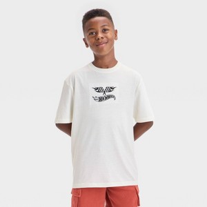 Boys' Hot Wheels Embroidered Front and Back Graphic Oversized Short Sleeve T-Shirt - Ivory - 1 of 4