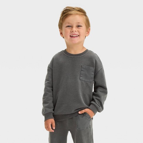 Toddler Boys French Terry Crewneck Sweatshirt Cat Jack Charcoal Gray 2t Target