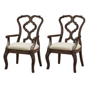 Set of 2 Chateau Upholstered Dining Arm Chairs Brown - Treasure Trove Accents: Polyester, Hardwood Frame, No Assembly Required - 1 of 4