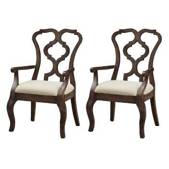 Set of 2 Chateau Upholstered Dining Arm Chairs Brown - Treasure Trove Accents