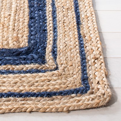 Handmade Navy and Natural Jute Rectangular Area Rug, 4' x 6'