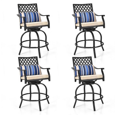 Tangkula 4PCS Patio Swivel Chairs Outdoor Bar Height Chair Set w/ Cushions & Lumbar Pillows