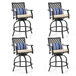 Tangkula 4PCS Patio Swivel Chairs Outdoor Bar Height Chair Set w/ Cushions & Lumbar Pillows - 1 of 4