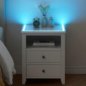 WhizMax White Nightstand, Bedside Table with 2 Drawers, Storage Shelf, Adjustable Colors Led Lights, Modern Nightstand for Bedroom, Living Room, Dorm - 1 of 4