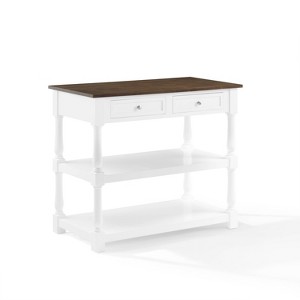 Caitlyn Wood Top Kitchen Island White/Dark Brown - Crosley: Storage, Turned Legs, Fixed Shelves - 1 of 4