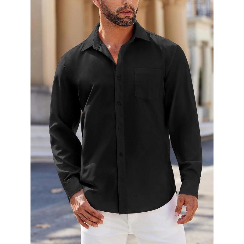 COOFANDY Mens Long Sleeve Button Down Shirts Casual Untucked Shirts for Men Dress Shirts Beach Wedding Shirts Black S