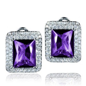 ELYA Purple Radiant-Cut Cubic Zirconia Double Halo Sterling Silver Earrings (15mm) - 1 of 3