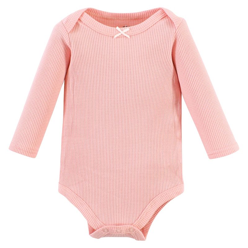 Hudson Baby Infant Girl Thermal Long Sleeve Bodysuits, Soft Pink Sage Rose, 5 of 8