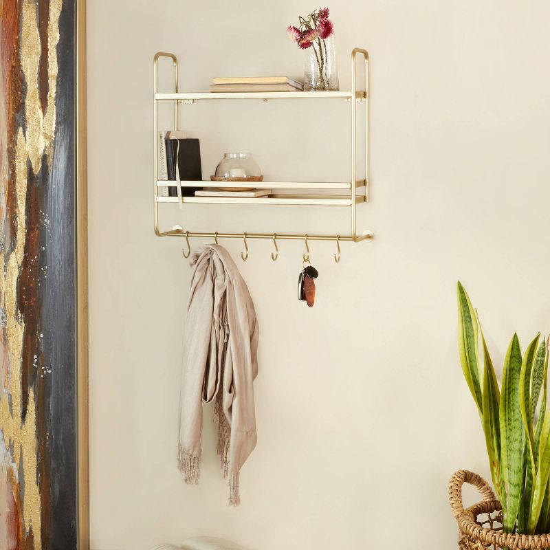 20&#34;x20&#34; Metal 2 Shelves Wall with Hooks Gold - CosmoLiving by Cosmopolitan, 2 of 7