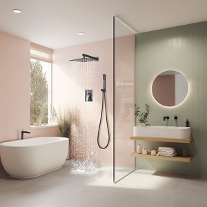 Cobbe Shower System, Shower Faucets Sets Complete, 12 Inches Matte Black Shower Fixtures with Handheld, Rough-in Valve Body and Trim Included - 1 of 4