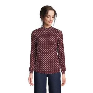 Lands' End Women's Jersey Long Sleeve Gathered Mock - 1 of 2