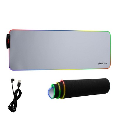 Insten - RGB Mouse Pad Gaming XXL Extended, LED Soft Cloth with 1 USB Hub Mat, Ergonomic Anti-Slip Rubber Base, White 31.5 x 12 x 0.16 in