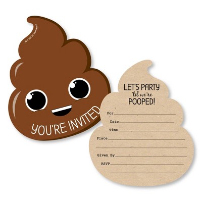 Big Dot of Happiness Party 'Til You're Pooped  - Shaped Fill-in Invitations - Poop Emoji Party Invitation Cards with Envelopes - Set of 12