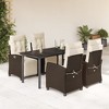 vidaXL 5 Piece Patio Dining Set with Cushions Brown Poly Rattan - 63" Table Length Round Leg 4 Items - 2 of 4