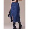 INSPIRE CHIC Women's Denim Front Slit Raw Hem High Waisted Midi Jean Skirts - 2 of 4