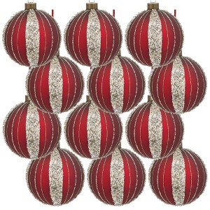 SEVOBAL Tree Ornaments Glittered Glass Hanging Ball Set of 12 for Christmas Tree and Holiday Party Decoration Displays, Red, 3"*3"*3" - 1 of 4