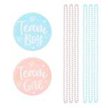 Sparkle and Bash 48 Pieces  Gender Reveal Party Favors - Team Boy Team Girl Gender Button Pins & Beaded Necklaces
