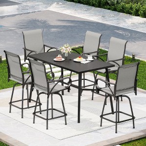Captiva Designs 7pc Slatted Top Rectangle Metal Bar Table with X-Shaped Cross Bracket & Sling Swivel Bar Stools - 1 of 4