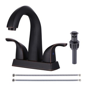 WOWOW 4 in. Centerset Double-Handle Gooseneck Bathroom Faucet with Pop-Up Drain in Matte Black - 1 of 4