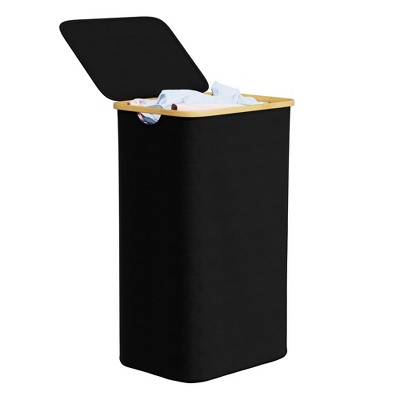 SpaceAid® Laundry Hamper with Lid features Bamboo Handle,Black