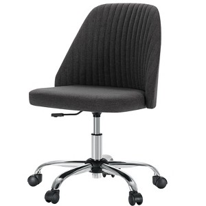 MAYEERTY Mid Back Accent Armless Fabric Padded Modern Swivel,Height Adjustable Wide Seat Computer Task Vanity Chair for Home Office,Gray - 1 of 4