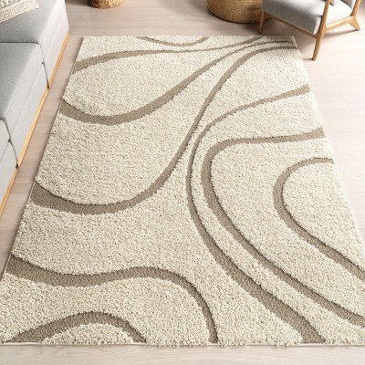 Carolyn Cream and Beige Square Shag Rug, 8 ft.