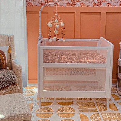 White Wooden and Mesh 2-in-1 Mini Crib with Mattress