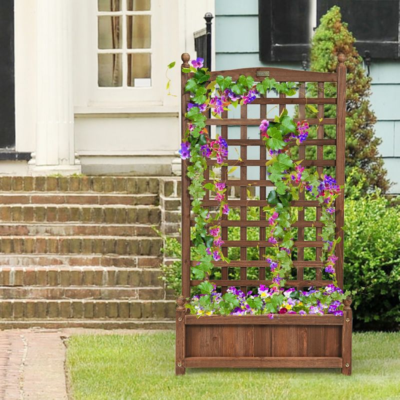 Costway 2 PCS Solid Wood Planter Box with Trellis Weather-Resistant 25"x11"x48", 3 of 11