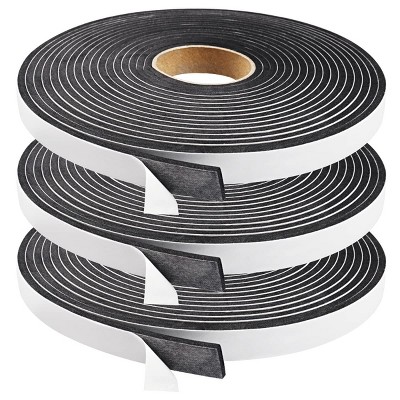 AMMER Weather Stripping Door Seal 1/4 Inch Wide x 1/4 Inch Thick, Adhesive Foam Tape for Soundproofing Windows, 3 Rolls 29.4FT, Black