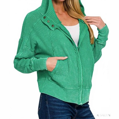 Women's Stella Acid Wash Zip Up Jacket - ZENANA