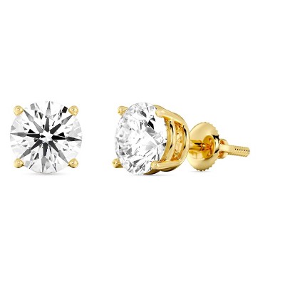 Gilded IGI Certified Lab-Grown Diamond 14KT White & Yellow Gold Stud Earrings for Women 4-Prong Basket, Round & Princess Cut, 1-2-3 Carat Total Weight