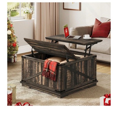 Farmhouse Square Lift Top Coffee Table With Hidden Storage Compartment For Living Room Home Office