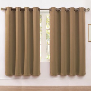 Kate Aurora Set of 2 Thermal Room Darkening Grommet Top Curtains For Small Windows - 63 in. Long - Taupe - 1 of 3
