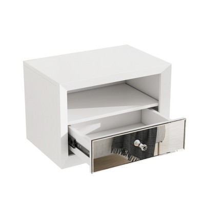 HomeRoots 13" White Wood And Mirrored Glass One Drawer Floating Nightstand