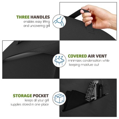 Nestl Heavy Duty Black Waterproof BBQ Grill Cover with Zipper Pocket