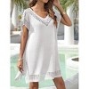 Women's Crewneck Cover Up Dress Fashion Knit Eyelet Beach Dresses Summer Loose Fit Coverup Mini Dress - 2 of 4