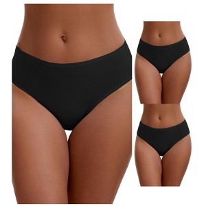 INSPIRE CHIC Plus Size for Women's Cotton Mid-Waisted Briefs Full Coverage Comfortable Underwear 3 Packs - 1 of 4