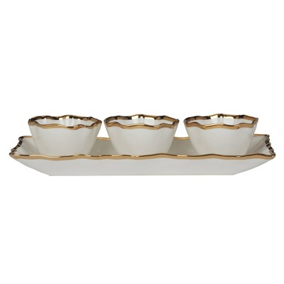 Regency Gold Ceramic Tray with Condiment Bowls, 4-Piece Set